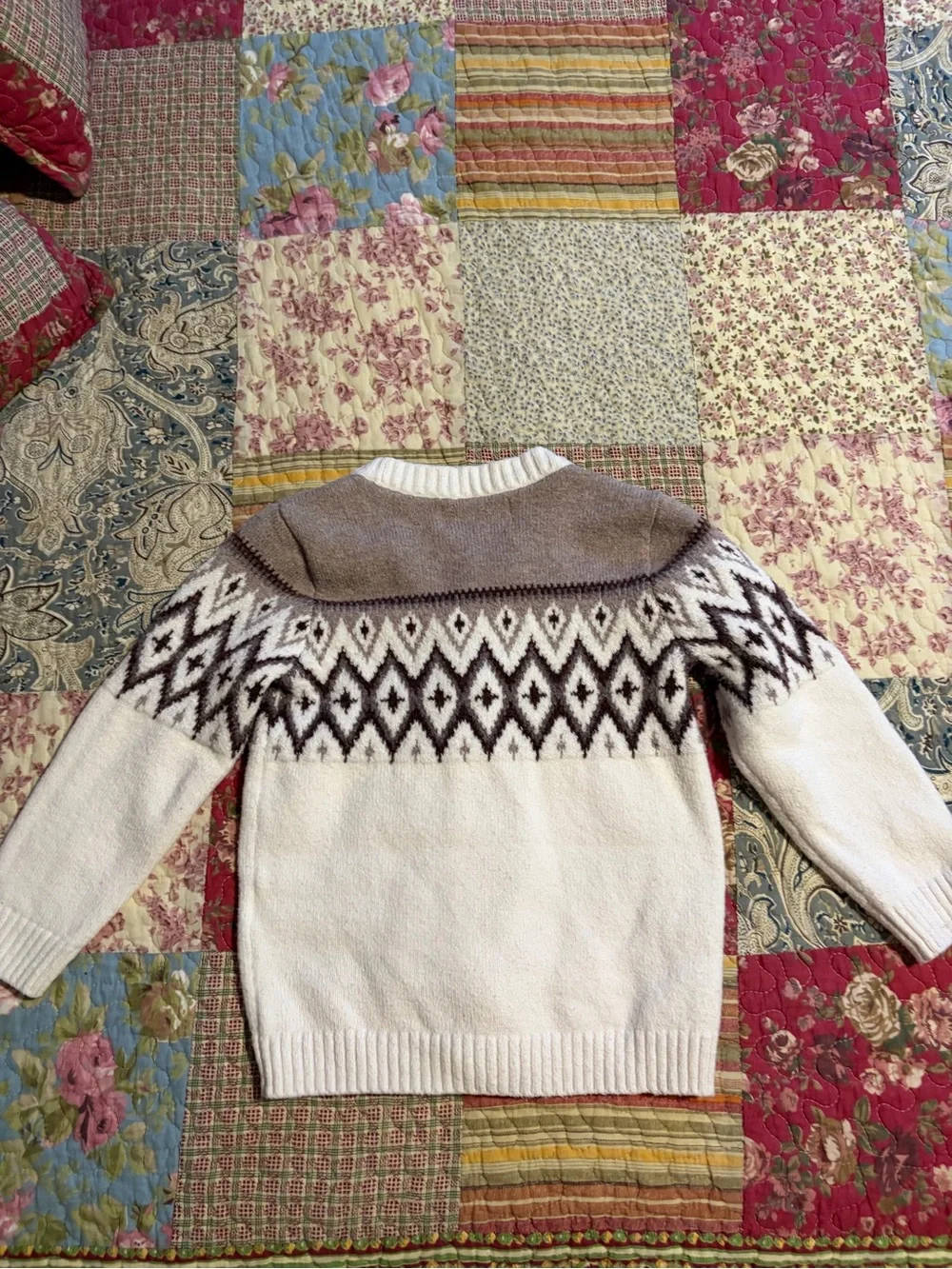 Old Navy Cream & Taupe Fair Isle Button Cardigan